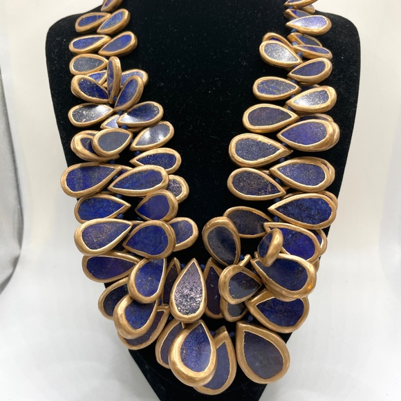 Rarities Carol Brodie African Lapis 2 Strand Statement Necklace RETIRED RARE - Picture 1 of 16